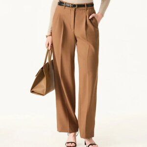 Stretch Wool High Rise Straight Leg Trousers with Pockets